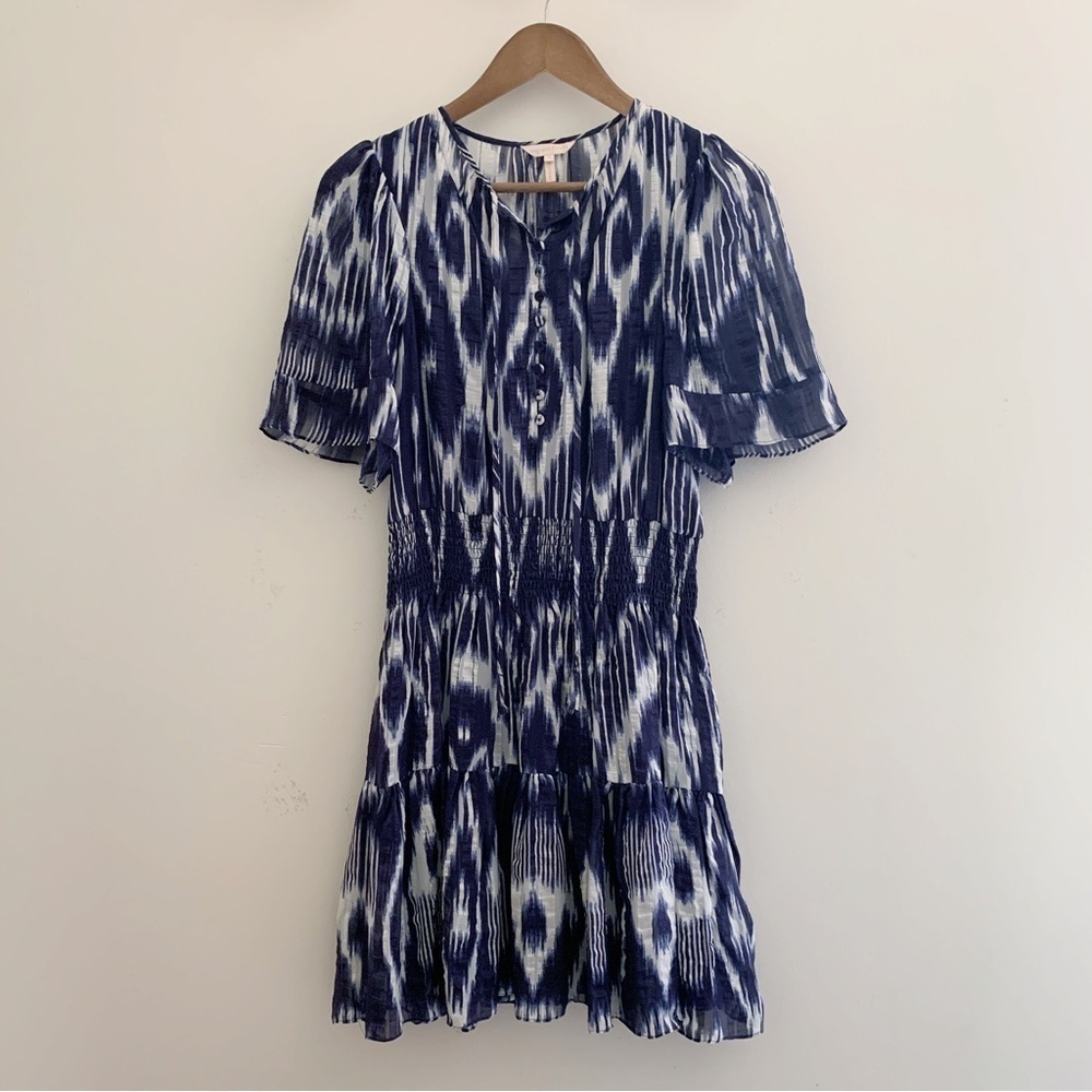 Rebecca Taylor Blue Ikat Silk Mini Dress Sz 4 Coastal Summer